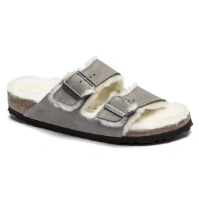 Birkenstock dámske/pánske zateplené šľapky Arizona Shearling Stone Coin semiš s ovčou vlnou úzke úzke (1017403) dámske
