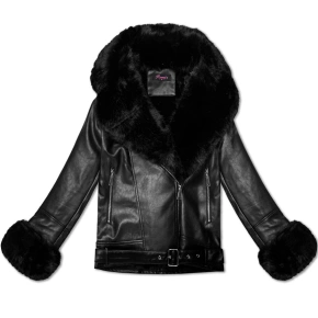 Dámska bunda s kožušinovým golierom (61M8507-392A) čierna - Goodlooking