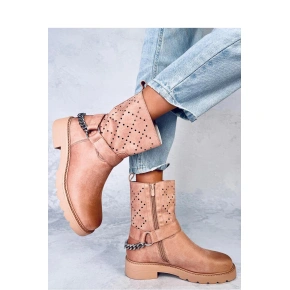 Dámske členkové topánky D7910 / 184924 Light Brown - Sweet Shoes Dámske členkové topánky D7910 / 184924 Light Brown - Sweet Shoes