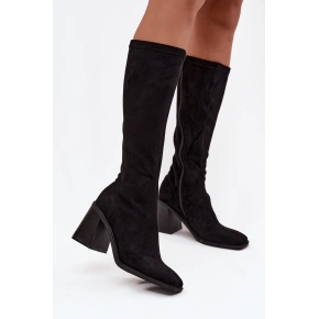 Dámske semišové čižmy na podpätku H-5 Black - Stephan Paris