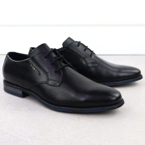 Skórzane wizytowe półbuty męskie czarne Bugatti SS153157