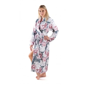 Dámsky župan Aisha 2126 0012 Tmavo šedý s kvetmi pivónie - Vestis