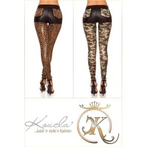 Sexi lesklé legíny s vreckami 50575 Army - KouCla