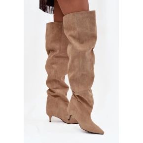 Čižmy na podpätku 3307 khaki - Krok vo veľkom štýle