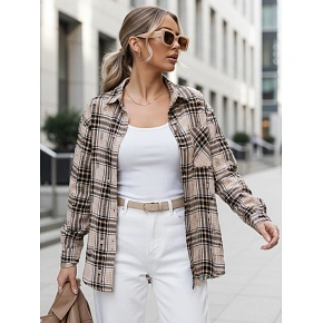 Dámska kockovaná košeľa DY0485 béžovo-čierna - FashionStreet