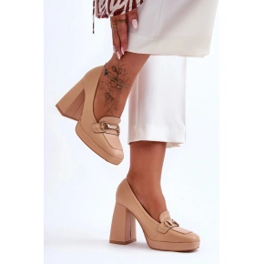 Dámske lodičky na podpätku M047 / 185452 Beige - Sweet Shoes
