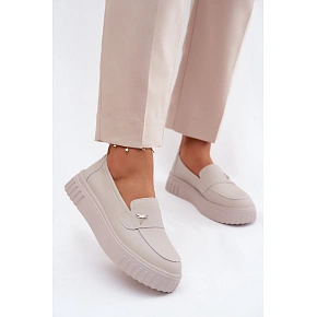 Dámske kožené poltopánky 93218 beige - Vinceza