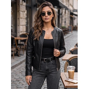 Dámska priliehavá bunda z eko-kože TY5721, čierna – FashionStreet