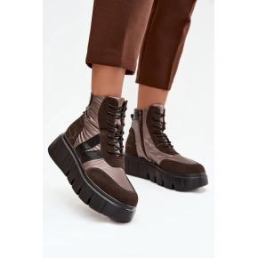 Dámska zateplená členková obuv na platforme 58562 Hnedý vzor - Vinceza Dámska zateplená členková obuv na platforme 58562 Hnedý vzor - Vinceza