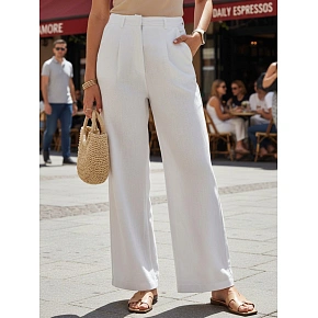 Dámske ľanové nohavice so širokými nohavicami UY3075, biele – FashionStreet