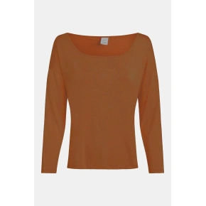 Dámsky pyžamový top L/S CURVE NECK 000QS7006E GCU karamelová - Calvin Klein