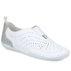 Dámske kožené ažurové slip-on topánky biele Rieker 43663-80
