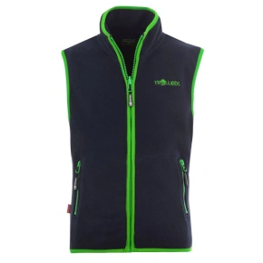 Trollkids Detská vesta Arendal navy/viper green (134-100) fleecová vesta pre chlapcov/dievčatá