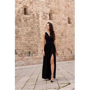 Dámske dlhé šaty SUK0407 Čierna s trblietkou - Roco Fashion