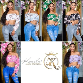 Dámsky sexy volánový top Carmen T80149 Ružová s kvetinovým vzorom - Style fashion