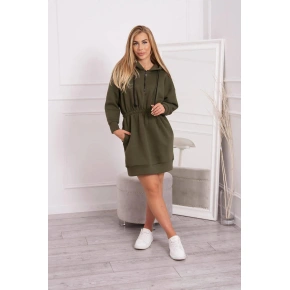 Dámske šaty s kapucňou 68470 Khaki zelená - K-Fashion