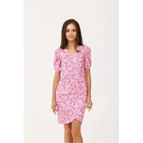 Dámske spoločenské šaty SUK0367-E46-46 ružová/biela - Roco Fashion