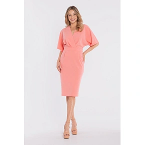 Midi šaty so zavinovacím strihom S434 lososové - Stylove