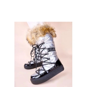 Dámske snehové topánky AT001 Silver with black - CHIC shoes