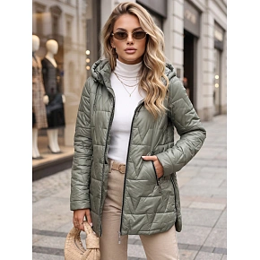 Dámska prešívaná bunda s odnímateľnou kapucňou TY5794, zelená – FashionStreet