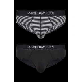 Pánske slipy 2PACK 111733 3F542 16844 čiernosivé s prúžkom - Emporio Armani