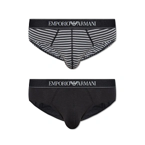 Pánske slipy 2PACK 111733 3F542 16844 čiernosivé s prúžkom - Emporio Armani