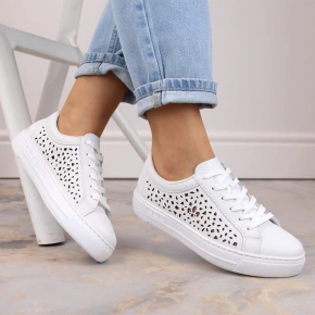 Pohodlné kožené topánky Rieker W RKR641 white