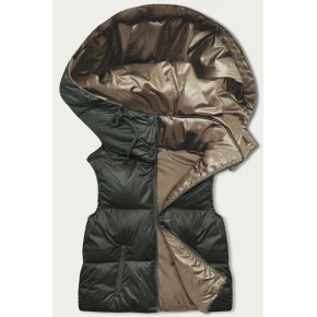 Dámska krátka vesta v khaki farbe s kapucňou (B8156-11) - Goodlooking Dámska krátka vesta v khaki farbe s kapucňou (B8156-11) - Goodlooking