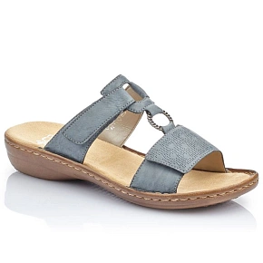 Dámske pohodlné modré žabky na suchý zips Rieker 60885-12