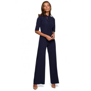 Dámsky elegantný overal so zaväzovaním za krkom S243 tmavomodrý - Stylove