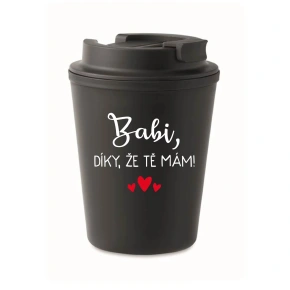 BABI, ĎAKUJEM, ŽE ŤA MÁM! - čierny termohrnček 300 ml