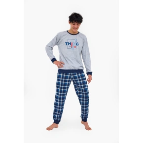Juniorské chlapčenské pyžamo Thing 967/54 Sivé s tmavomodrým vzorom - Cornette