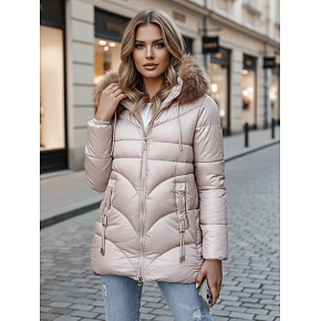 Dámska zimná bunda s kapucňou TY4441 béžová - FashionStreet