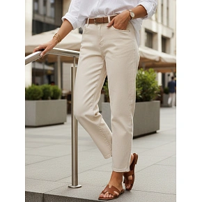 Dámske džínsy regular fit s vysokým pásom ecru FashionStreet UY2987 Dámske džínsy regular fit s vysokým pásom ecru FashionStreet UY2987