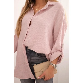 Bavlnená mušelínová košeľa nadrozmernej veľkosti 65622 Powder Pink - Kesi