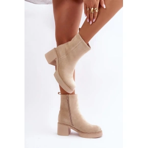 Dámske členkové topánky na podpätku YK39P model 201542 Light Beige - Seastar
