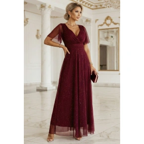 Dlhé lesklé šaty 635-5 MELANIA bordová - Numoco