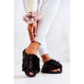 Dámske kožušinové papuče DZ821 Black - Kesi