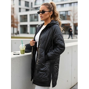 Dlhá dámska prešívaná bunda s kapucňou TY5809 čierna – FashionStreet