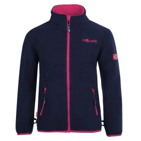 Trollkids Oppdal Jacket XT dievčenská fleecová bunda so zipsom v tmavo modro-ružovej farbe (415-114)