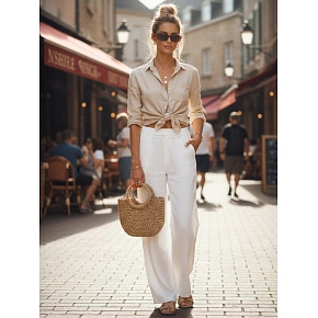 Dámske ľanové nohavice so širokými nohavicami, biele  UY3078 – FashionStreet