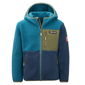 Detská fleecová bunda s kapucňou Trollkids Aurlandsfjord Blue/Green (466-104)