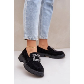 Dámske mokasíny na podpätku JH23-61 Black - Krok vo veľkom štýle